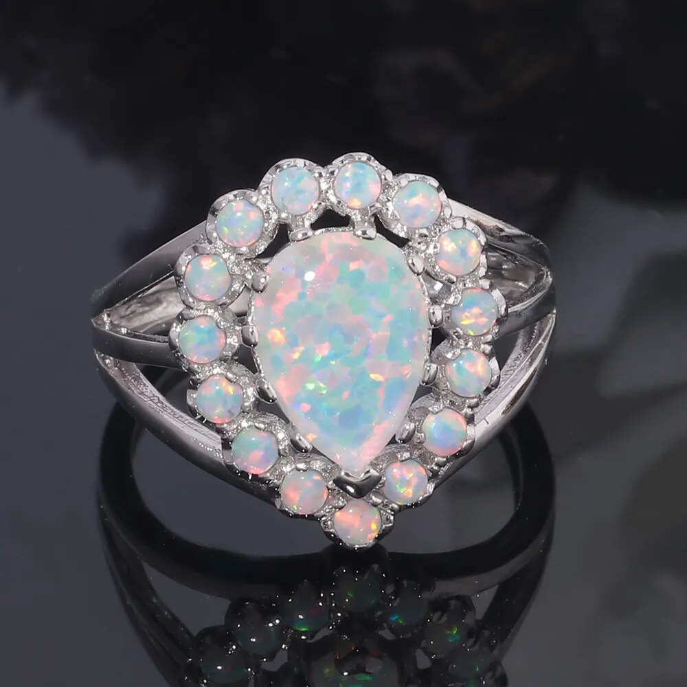 Vintage Royal White Opal Silver Plated Ring