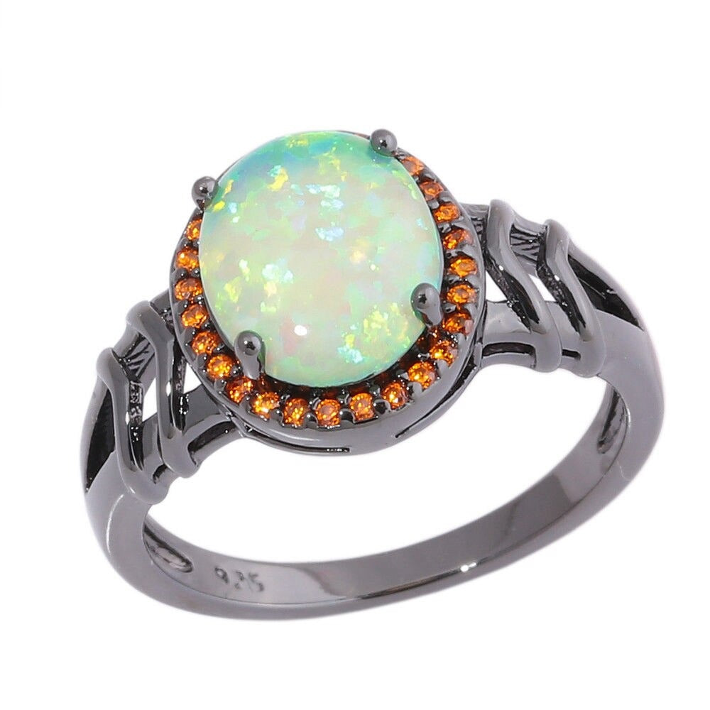 Helen Green Fire Opal Ring - 5 - Rings - Pretland | Spiritual Crystals & Jewelry