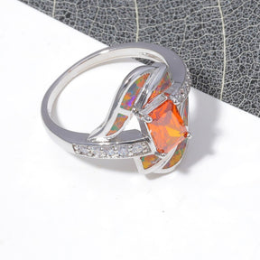 Spiritual Orange Fire Opal Silver Ring - Rings - Pretland | Spiritual Crystals & Jewelry