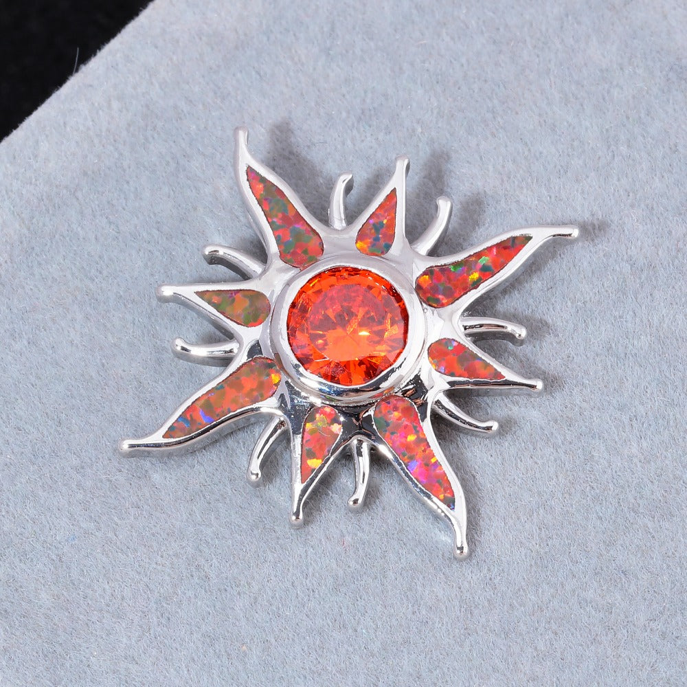 Sunstar Fire Opal Garnet Silver Necklace - Necklaces - Pretland | Spiritual Crystals & Jewelry