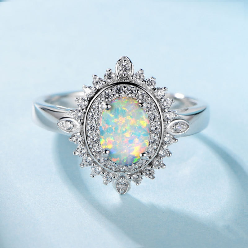 Luxury White Fire Opal Sterling Silver Ring - Rings - Pretland | Spiritual Crystals & Jewelry