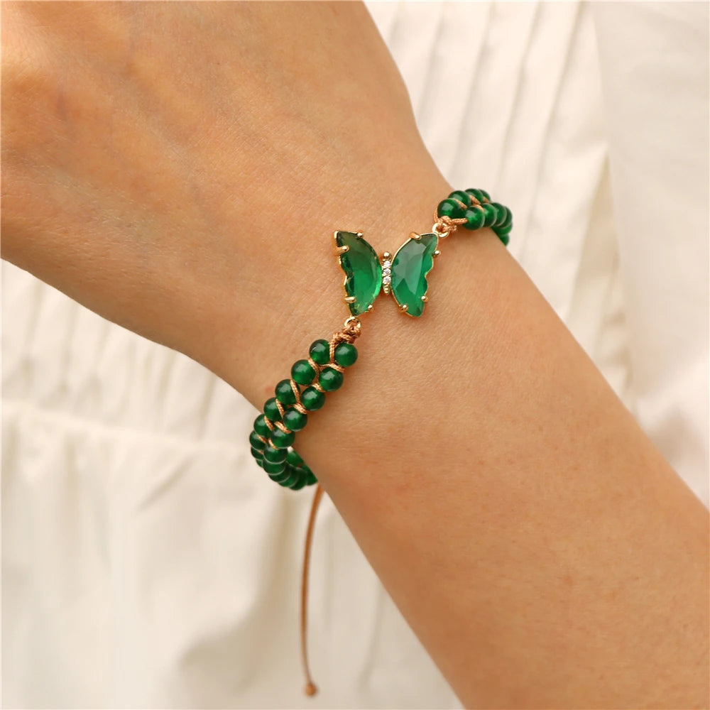 Chic Crystal Butterfly Braided Bracelet
