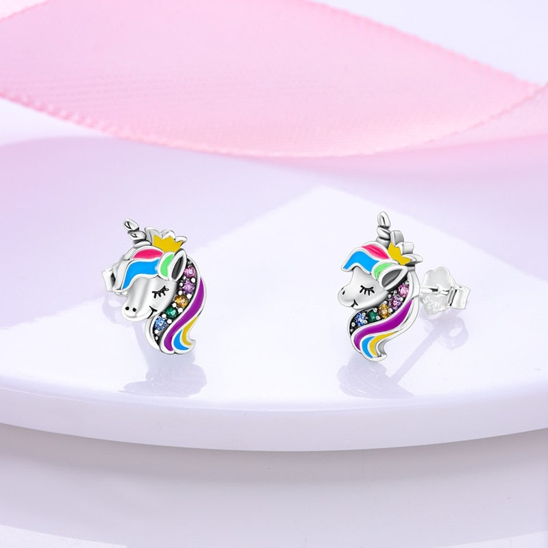 Cute Unicorn Sterling Silver Stud Earrings - Earrings - Pretland | Spiritual Crystals & Jewelry