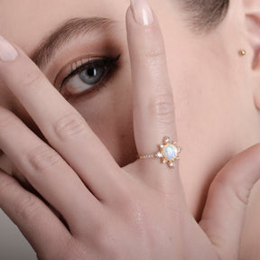 Sunshine White Opal 24K Gold Ring - Gold Vermeil Ring - Pretland | Spiritual Crystals & Jewelry