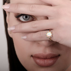 Starlight White Opal 24K Gold Ring - Gold Vermeil Ring - Pretland | Spiritual Crystals & Jewelry
