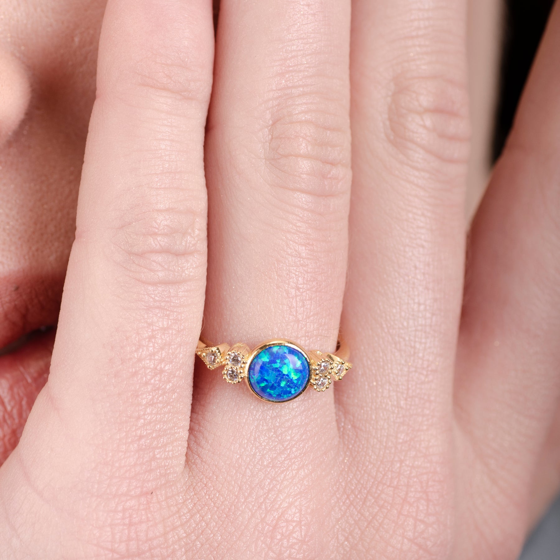 Eleanor Blue Opal 24K Gold Ring - Gold Vermeil Ring - Pretland | Spiritual Crystals & Jewelry
