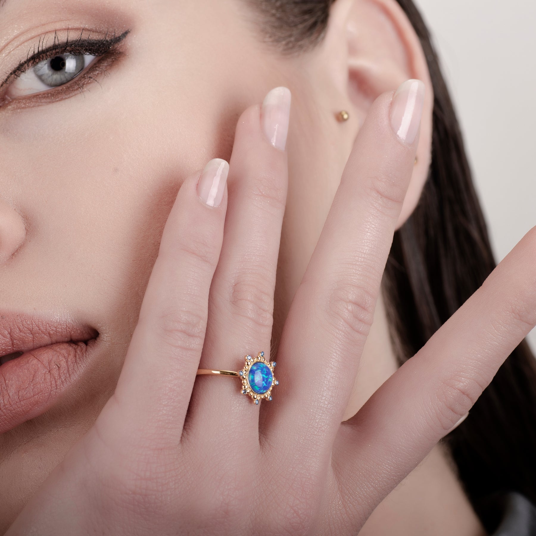 Starlight Blue Opal 24K Gold Ring - Gold Vermeil Ring - Pretland | Spiritual Crystals & Jewelry
