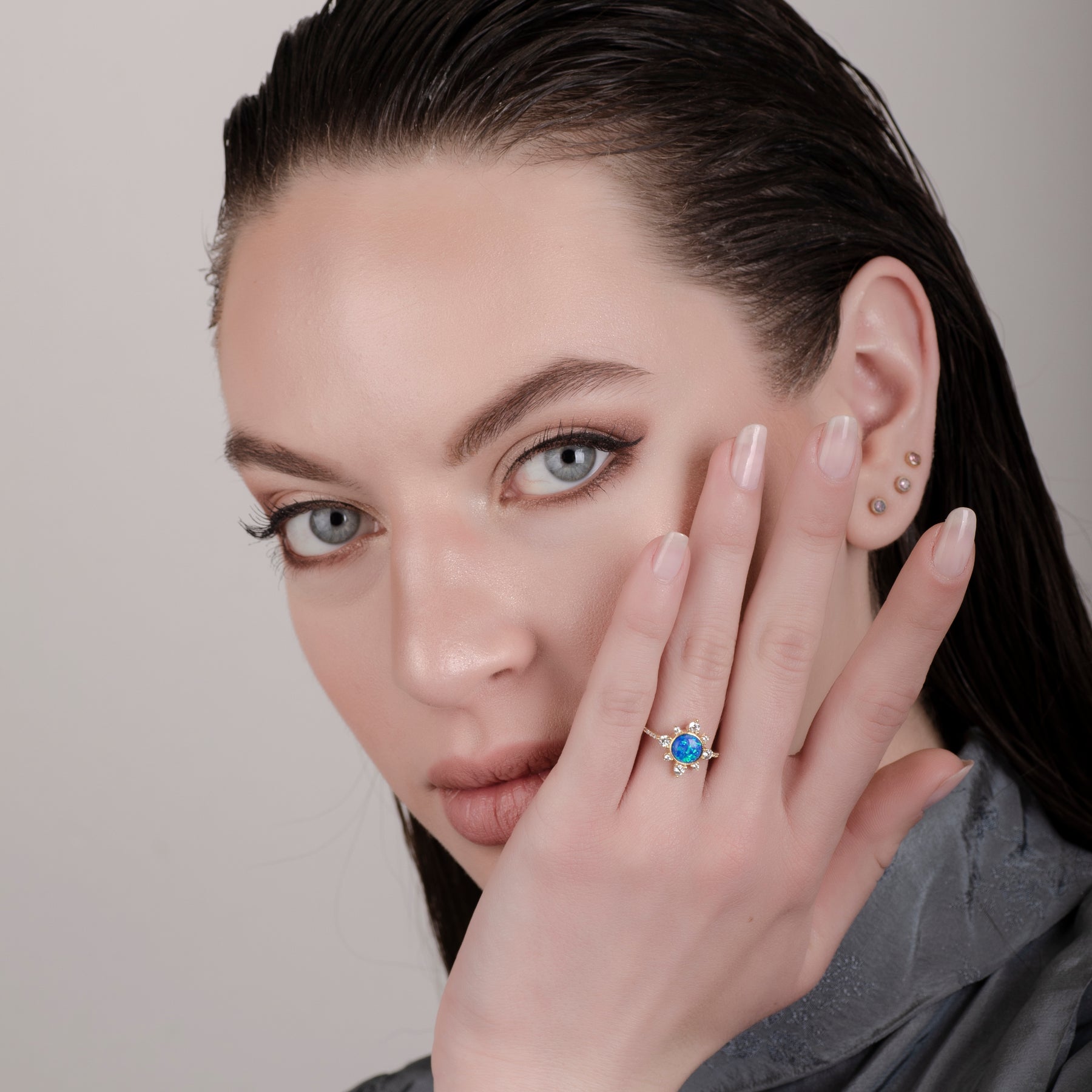 Sunshine Blue Opal 24K Gold Ring - Gold Vermeil Ring - Pretland | Spiritual Crystals & Jewelry