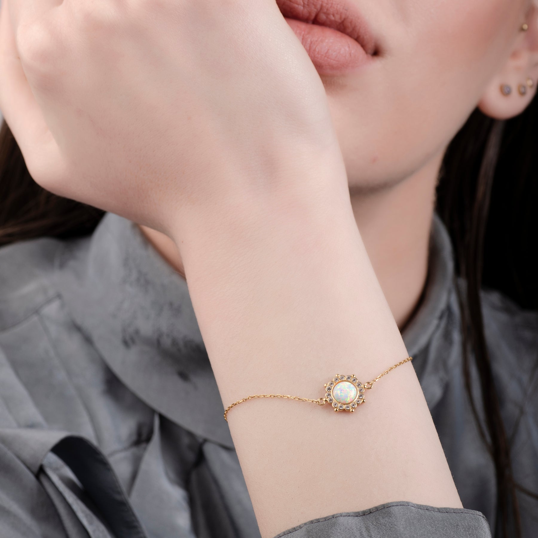 Sun White Opal 24K Gold Bracelet - Gold Vermeil Bracelets - Pretland | Spiritual Crystals & Jewelry