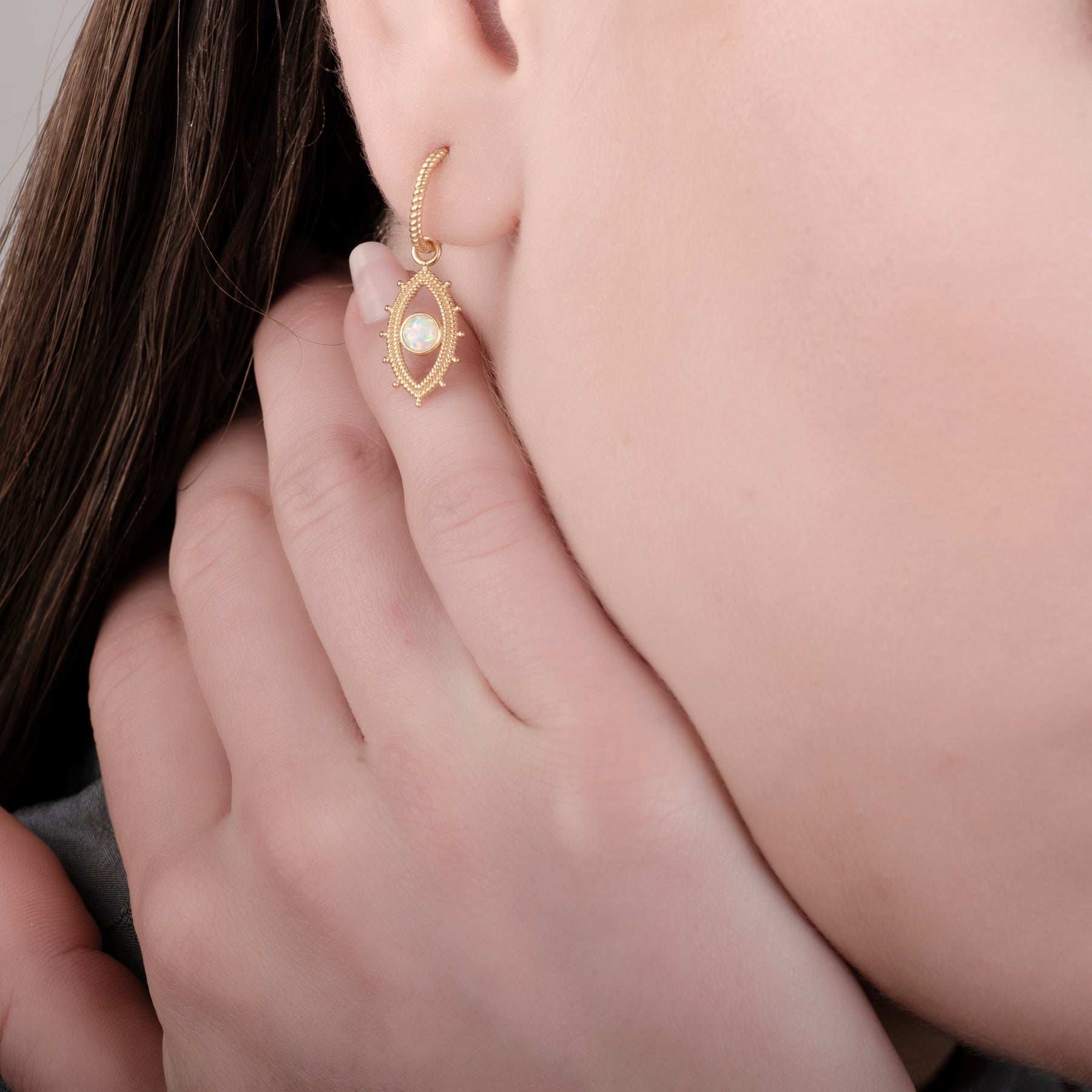 Evil Eye Opal 24K Gold Earrings - Gold Vermeil Earrings - Pretland | Spiritual Crystals & Jewelry