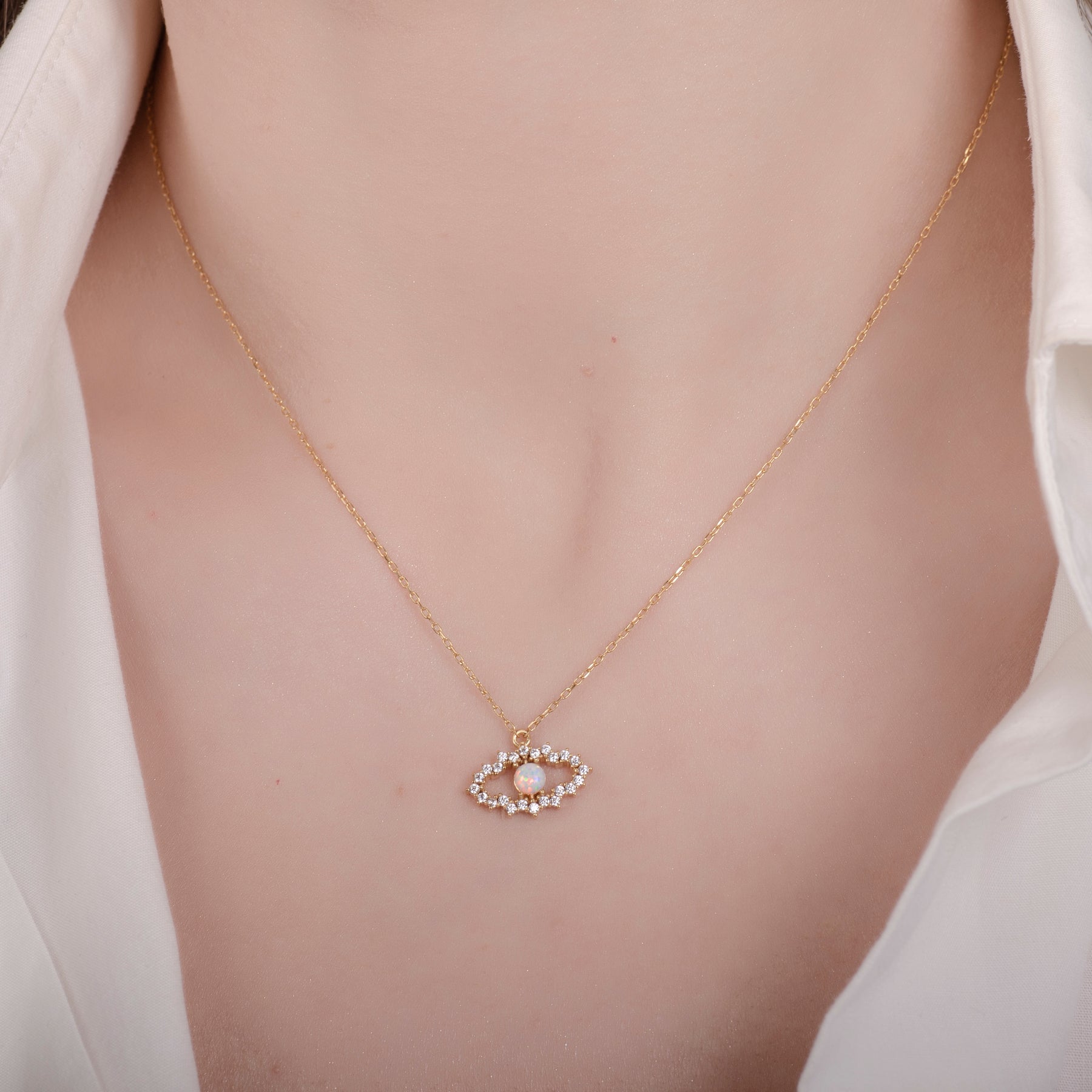 Evil Eye Opal 24K Gold Necklace - Gold Vermeil Necklace - Pretland | Spiritual Crystals & Jewelry