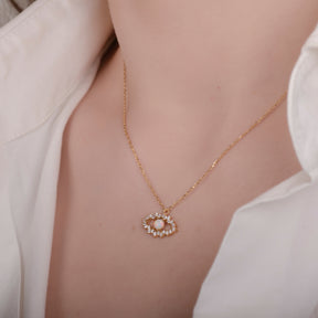 Evil Eye Opal 24K Gold Necklace - Gold Vermeil Necklace - Pretland | Spiritual Crystals & Jewelry