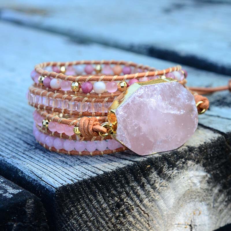Spirit Pink Rose Quartz Bracelet - Wrap Bracelets - Pretland | Spiritual Crystals & Jewelry