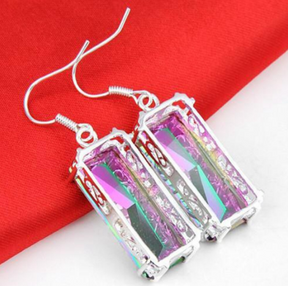 Rainbow Amethyst Sterling Silver Earrings - Earrings - Pretland | Spiritual Crystals & Jewelry