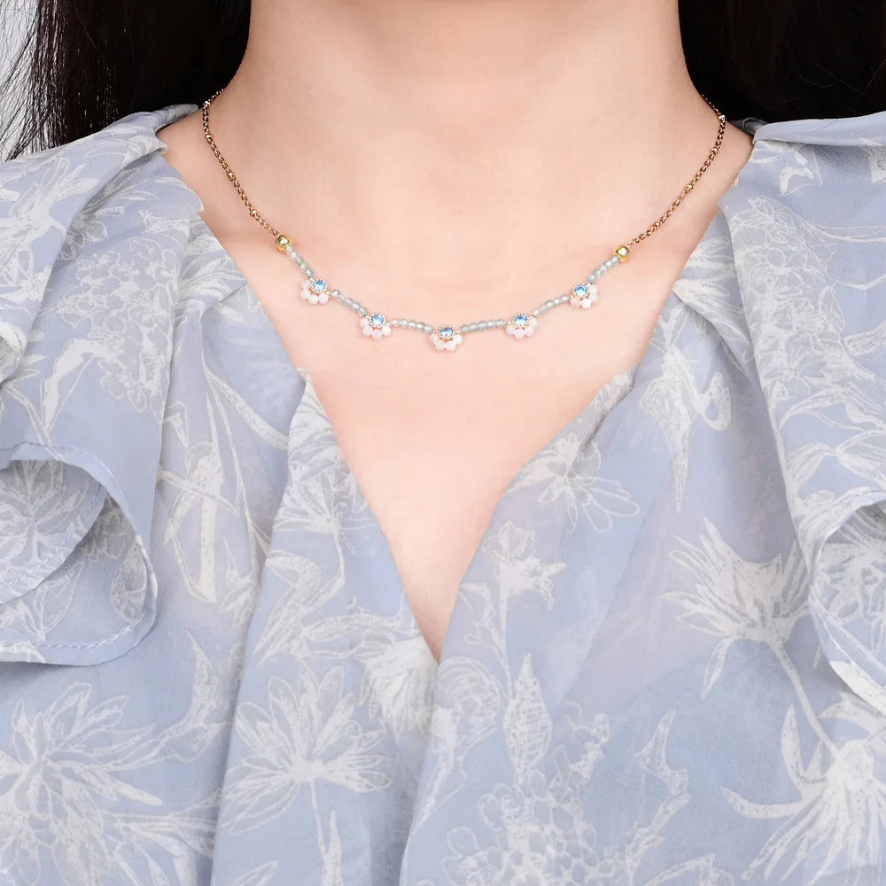 Elegant Flower White Jade Necklace