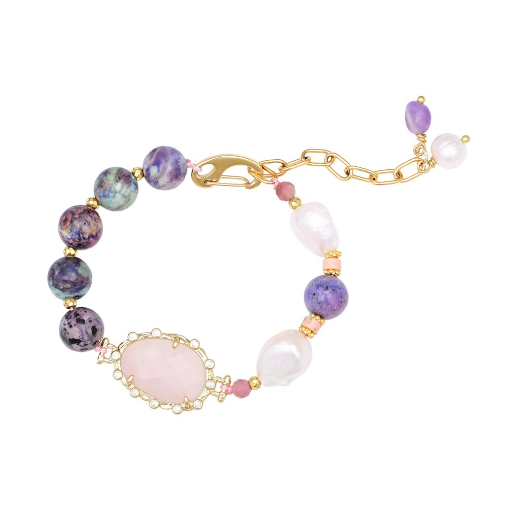 Rose Quartz & Purple Jasper Stone Bracelet - Bracelets - Pretland | Spiritual Crystals & Jewelry