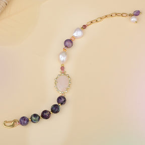 Rose Quartz & Purple Jasper Stone Bracelet - Bracelets - Pretland | Spiritual Crystals & Jewelry