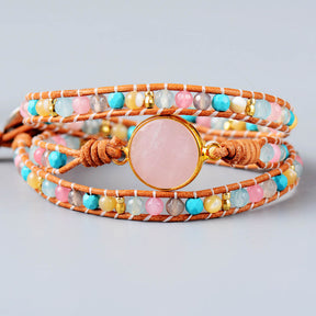 Tropical Energy Rose Quartz Wrap Bracelet - Wrap Bracelets - Pretland | Spiritual Crystals & Jewelry