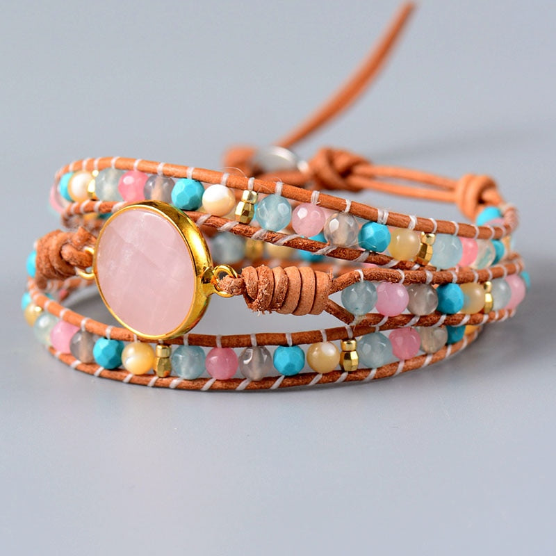 Tropical Energy Rose Quartz Wrap Bracelet - Wrap Bracelets - Pretland | Spiritual Crystals & Jewelry