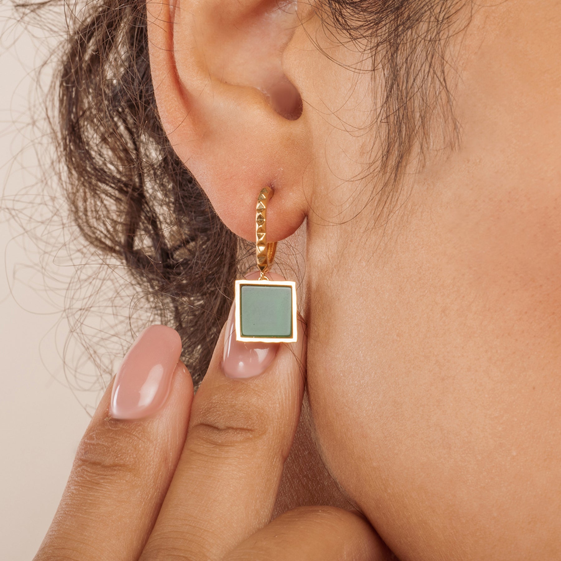 Geometric Emerald Gold Earrings
