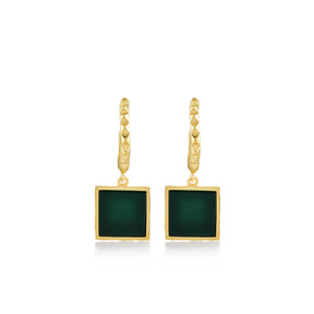 Geometric Emerald Gold Earrings