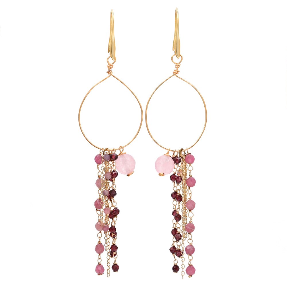 Chic Chain Tassel Rose Quartz Earrings - Earrings - Pretland | Spiritual Crystals & Jewelry