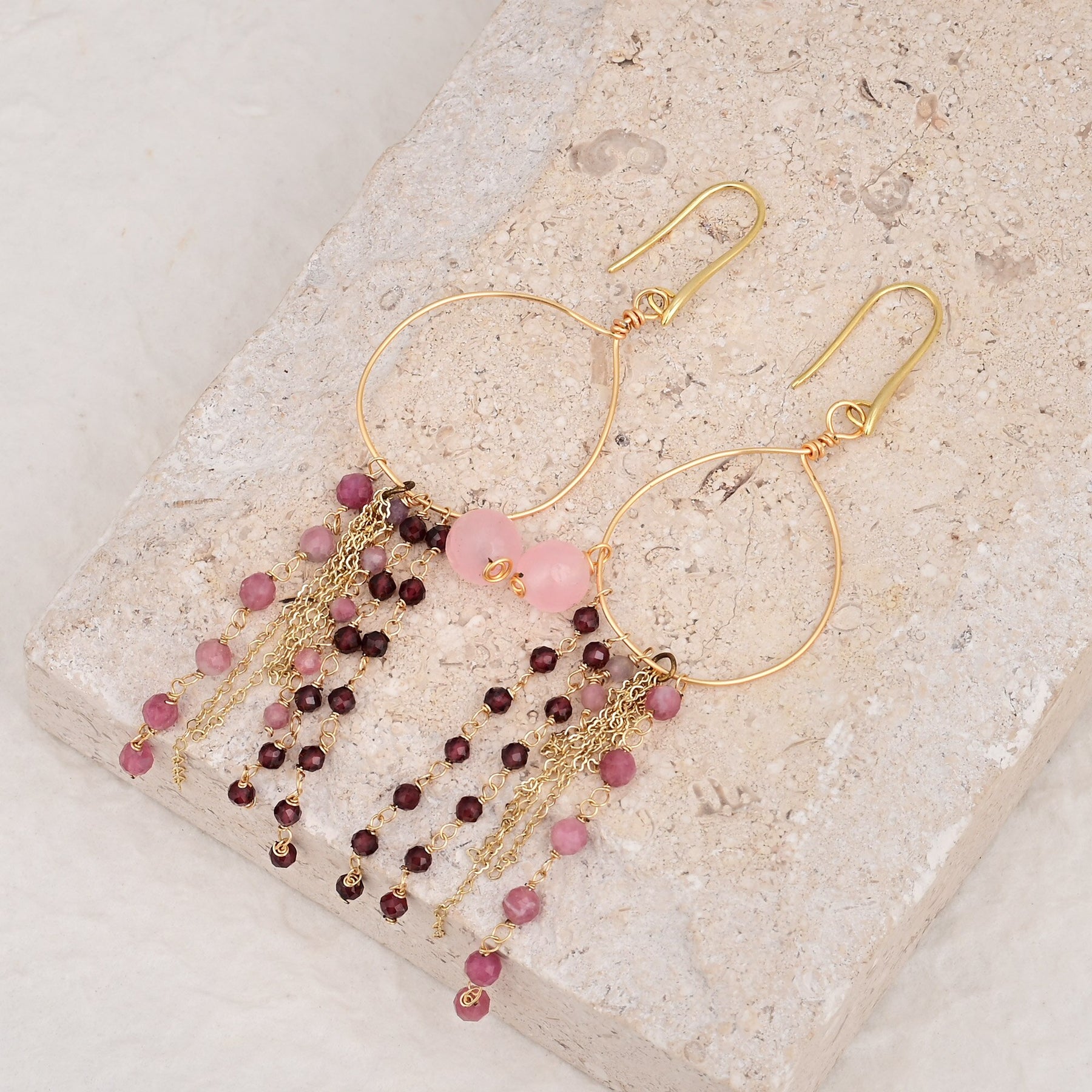 Chic Chain Tassel Rose Quartz Earrings - Earrings - Pretland | Spiritual Crystals & Jewelry