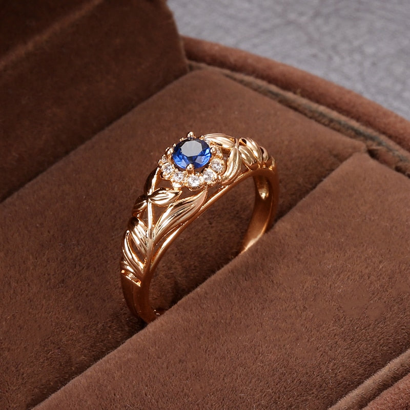 Ethnic Flower Sapphire 14K Rose Gold Ring