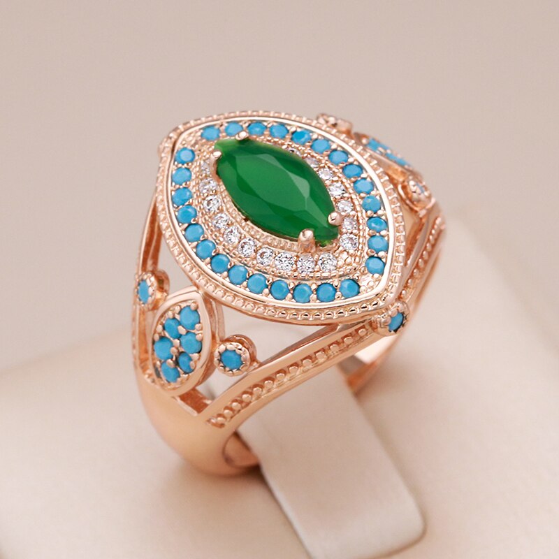Vintage Emerald Turquoise 14K Rose Gold Ring