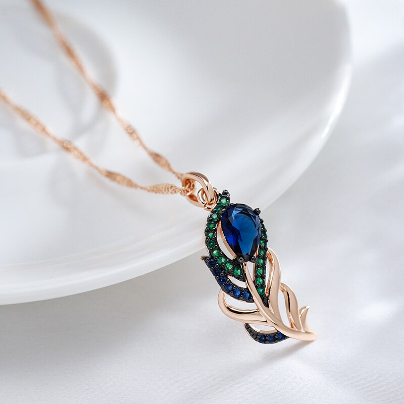 Peacock Feather Sapphire 14K Rose Gold Necklace