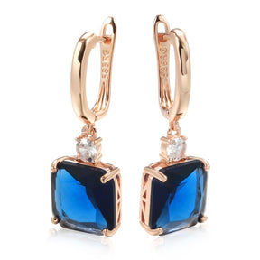 Square Sapphire 14K Rose Gold Dangle Earrings