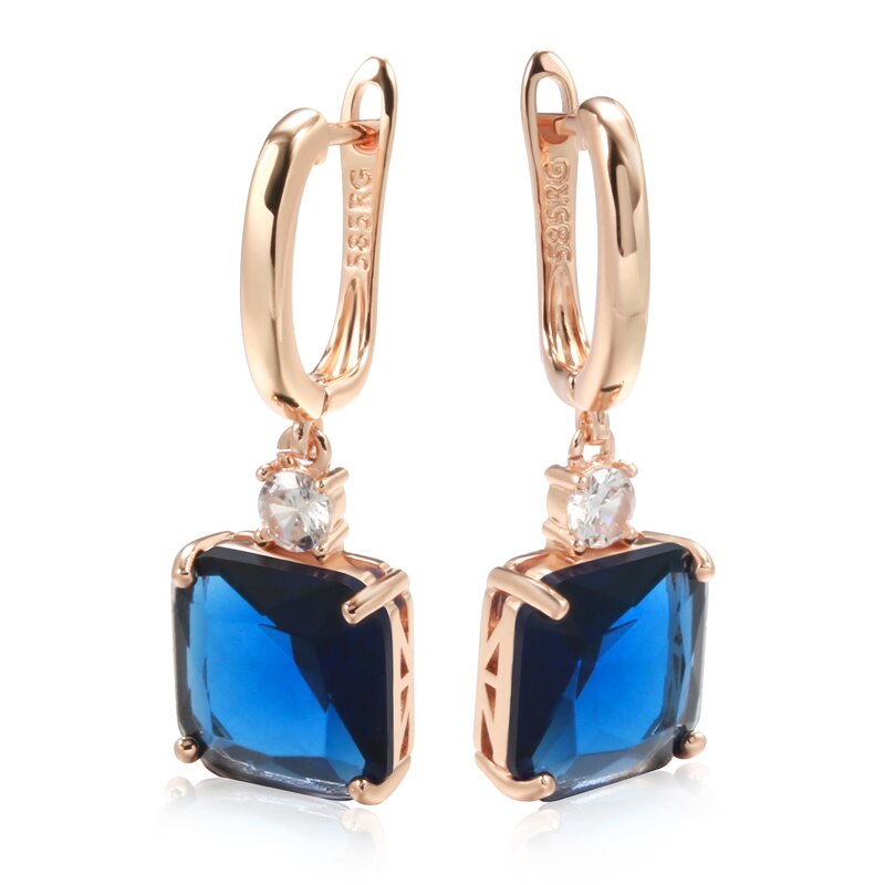 Square Sapphire 14K Rose Gold Dangle Earrings