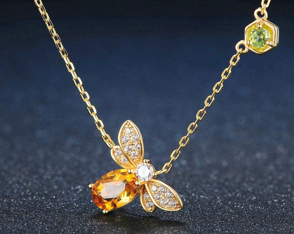 Spiritual Bee Citrine Gold Plated Necklace - Yellow / 40cm - Necklaces - Pretland | Spiritual Crystals & Jewelry