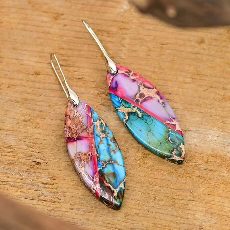 Purple Leaf Jasper Earrings - Drop Earrings - Pretland | Spiritual Crystals & Jewelry