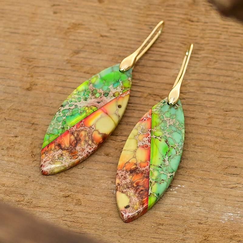 Nile Green Leaf Emperor Earrings - Drop Earrings - Pretland | Spiritual Crystals & Jewelry