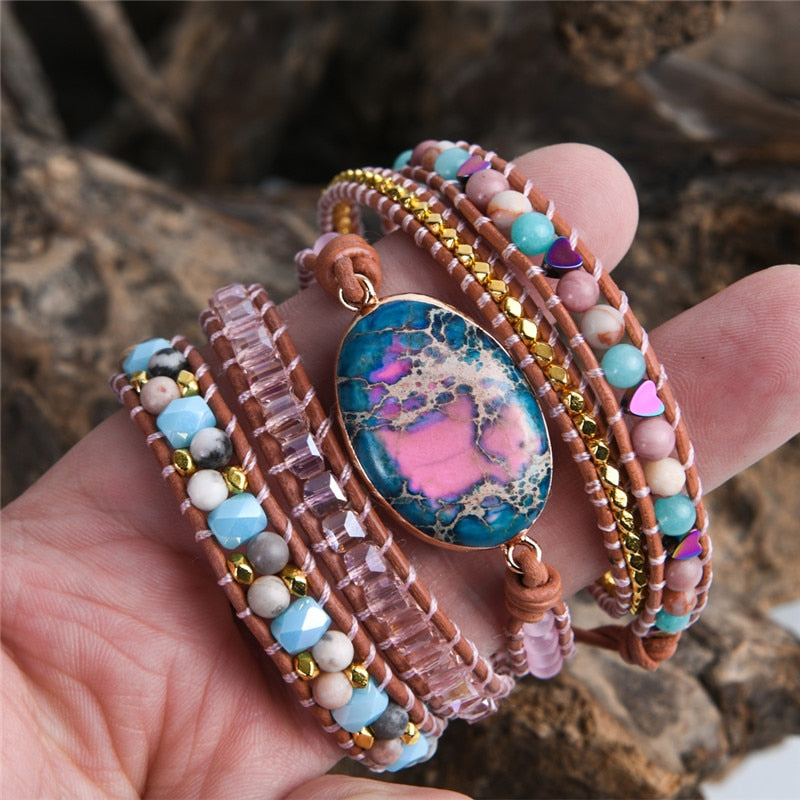 Shiny Emperor Jasper Wrap Bracelet - Wrap Bracelets - Pretland | Spiritual Crystals & Jewelry