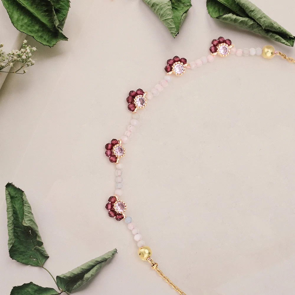 Luxury Flower Garnet Stone Necklace
