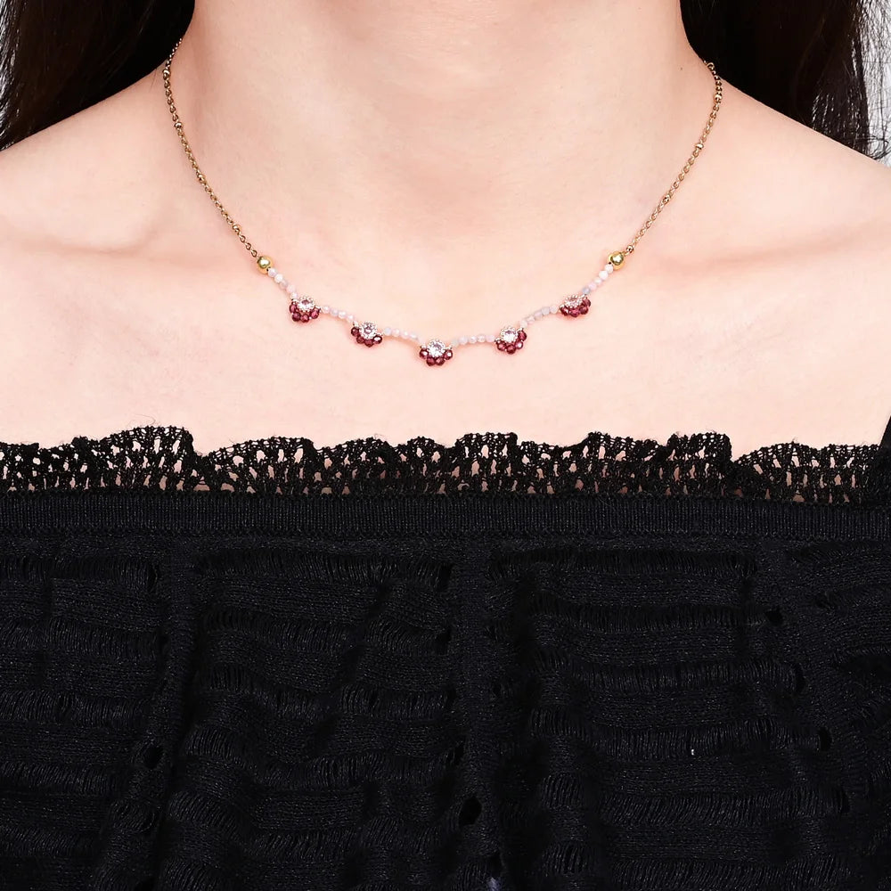 Luxury Flower Garnet Stone Necklace
