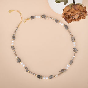 Elegant Labradorite & Pearl Necklace - Necklaces - Pretland | Spiritual Crystals & Jewelry