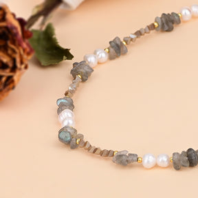 Elegant Labradorite & Pearl Necklace - Necklaces - Pretland | Spiritual Crystals & Jewelry