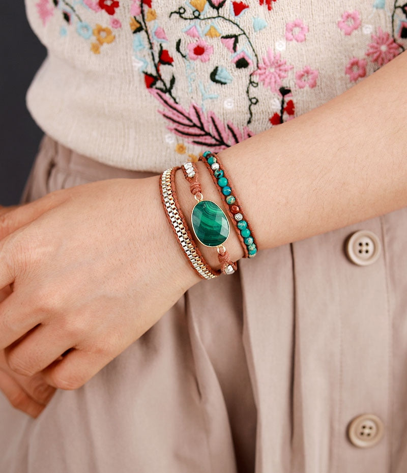 Nature Malachite Wrap Bracelet - Wrap Bracelets - Pretland | Spiritual Crystals & Jewelry