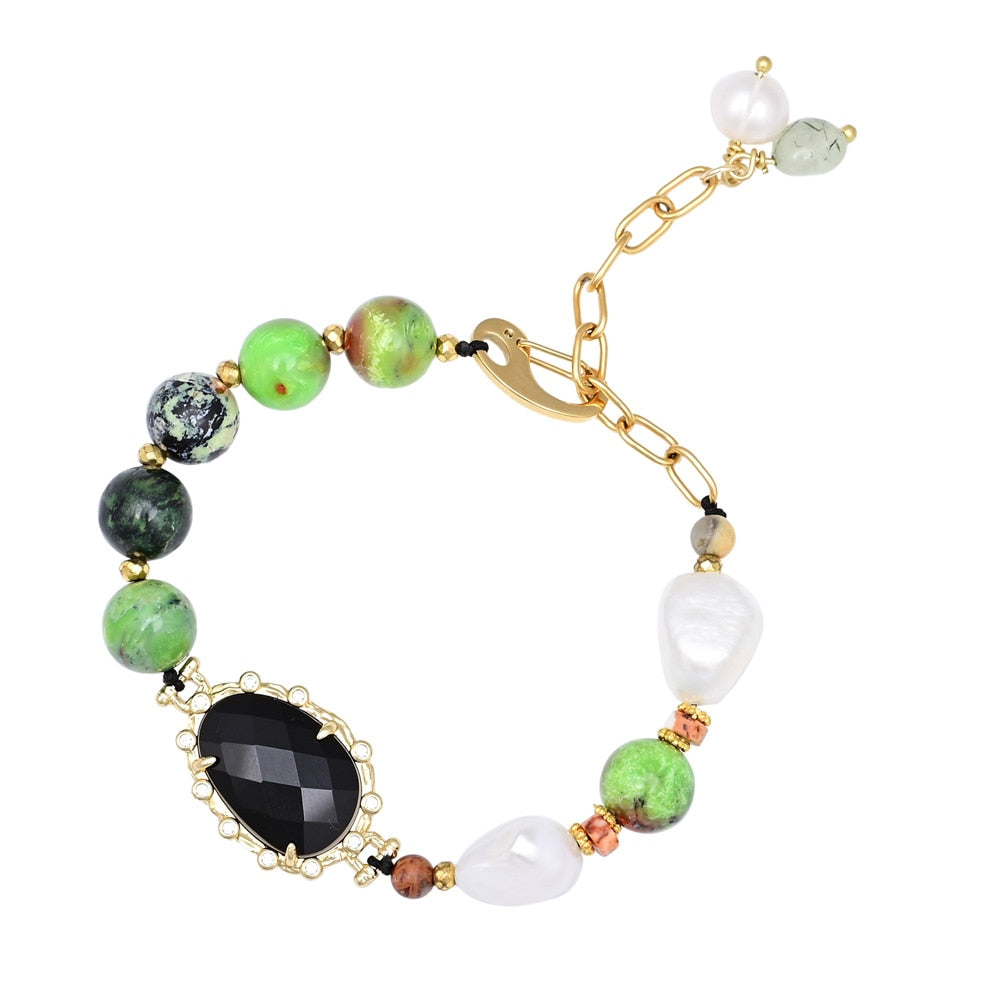 Black Onyx & Green Jasper Stone Bracelet - Bracelets - Pretland | Spiritual Crystals & Jewelry