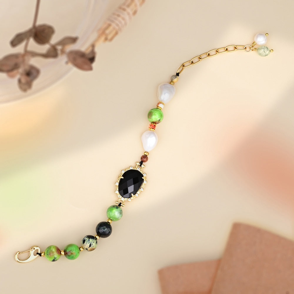 Black Onyx & Green Jasper Stone Bracelet - Bracelets - Pretland | Spiritual Crystals & Jewelry