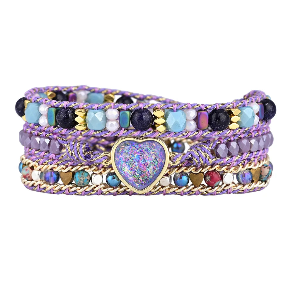 Romantic Purple Heart Shape Opal Wrap Bracelet