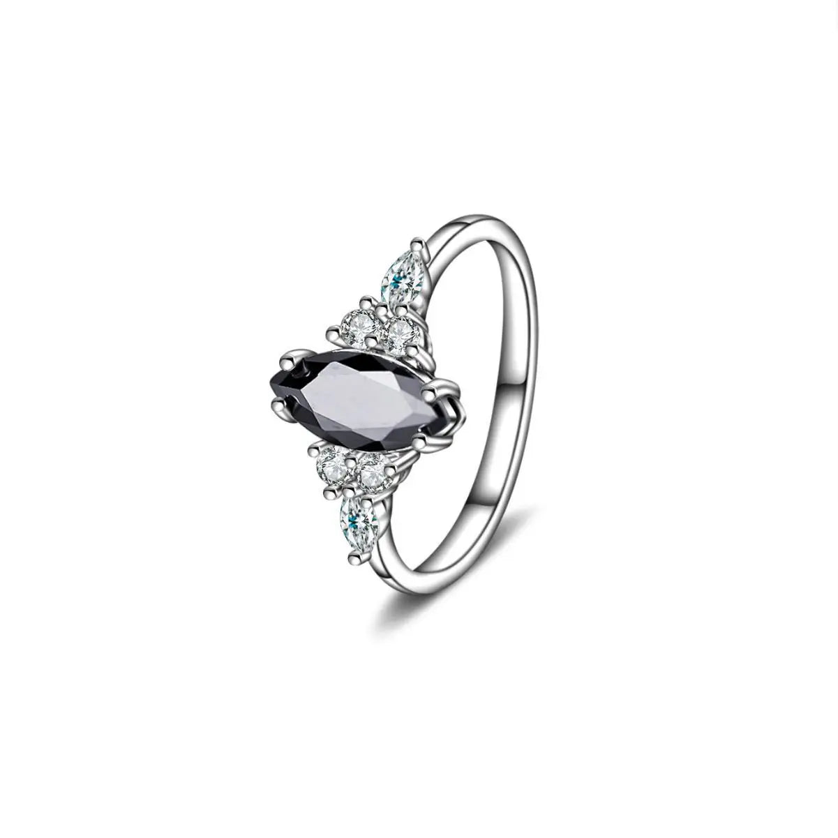 Chic Black Agate Silver Ring