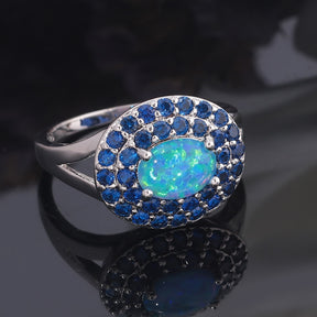 Elegant Blue Fire Opal Ring - Rings - Pretland | Spiritual Crystals & Jewelry