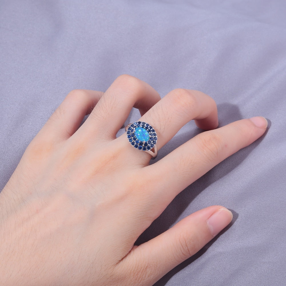 Elegant Blue Fire Opal Ring - Rings - Pretland | Spiritual Crystals & Jewelry