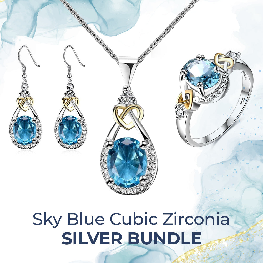 Sky Blue Cubic Zirconia Silver Bundle - Bundles - Pretland | Spiritual Crystals & Jewelry