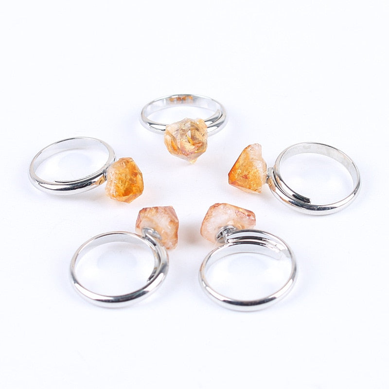 Spiritual Raw Citrine Crystal Irregular Ring - Silver Plated - Rings - Pretland | Spiritual Crystals & Jewelry