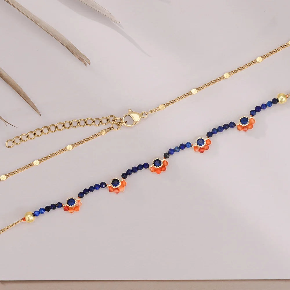 Unique Design Red Agate Flower Chain Necklace